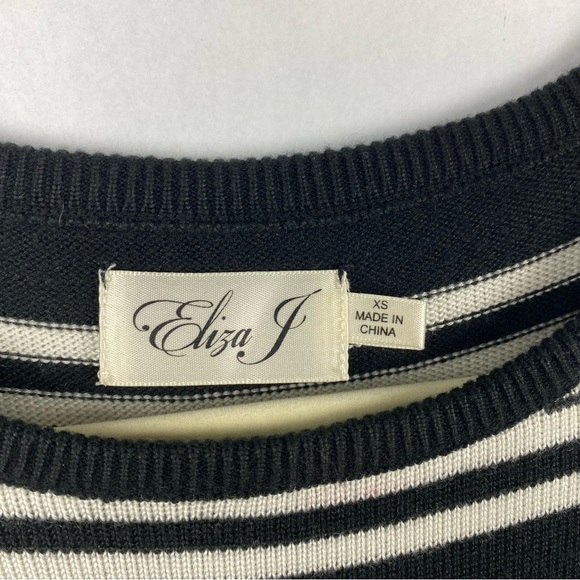 Eliza J Womens Striped Knit Fit and Flare Sweater Dress Black White Size XS - Picture 6 of 7